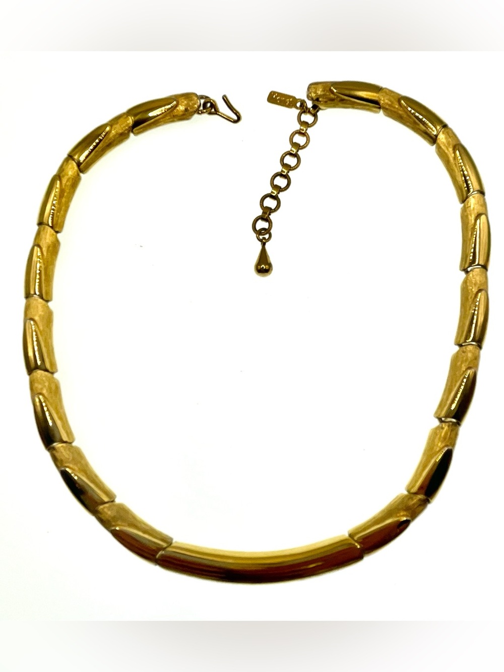 Vintage 1980s Monet Gold Tone Bamboo Link Choker Necklace 17” Articulated